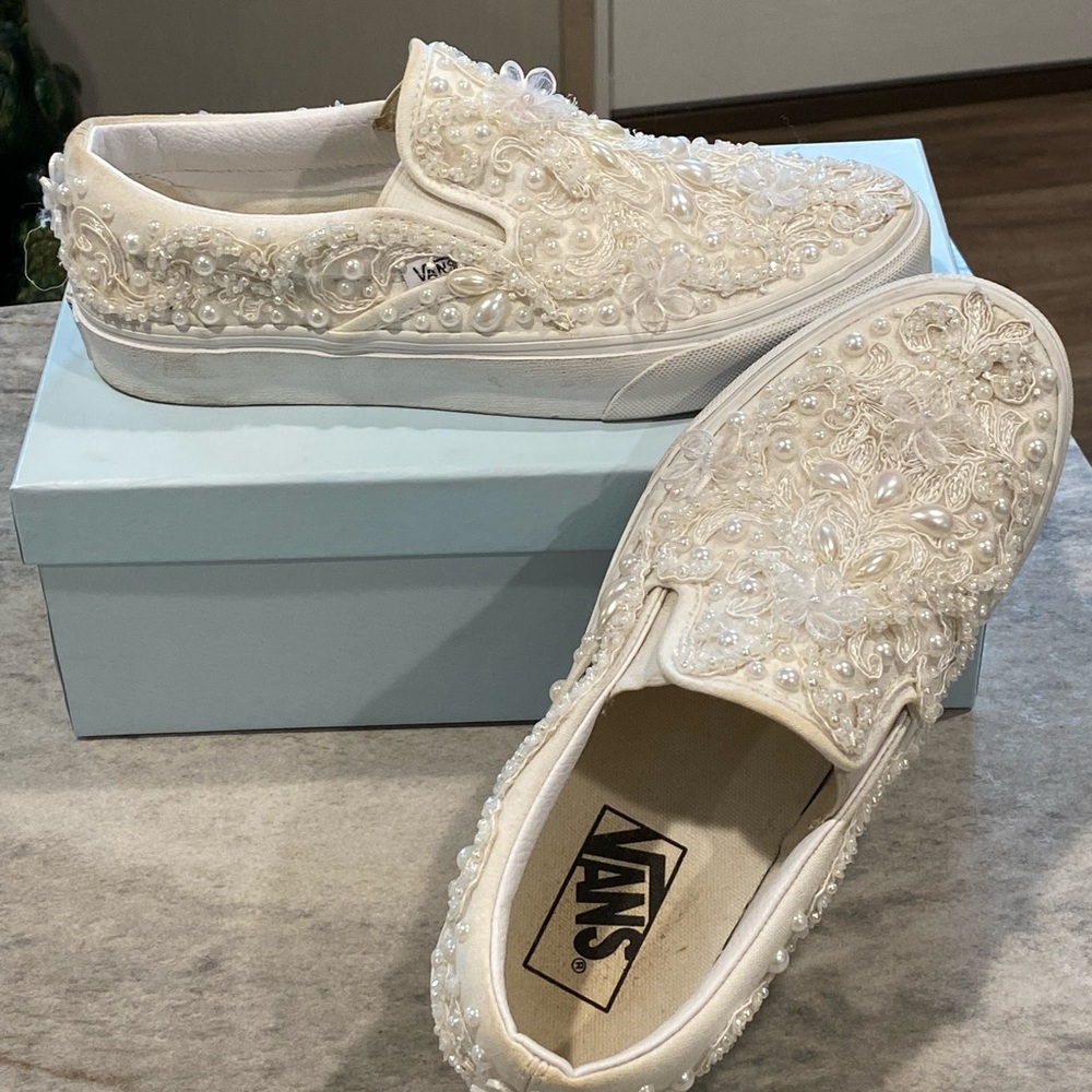 Vans White Wedding Slip-On shoes size 8